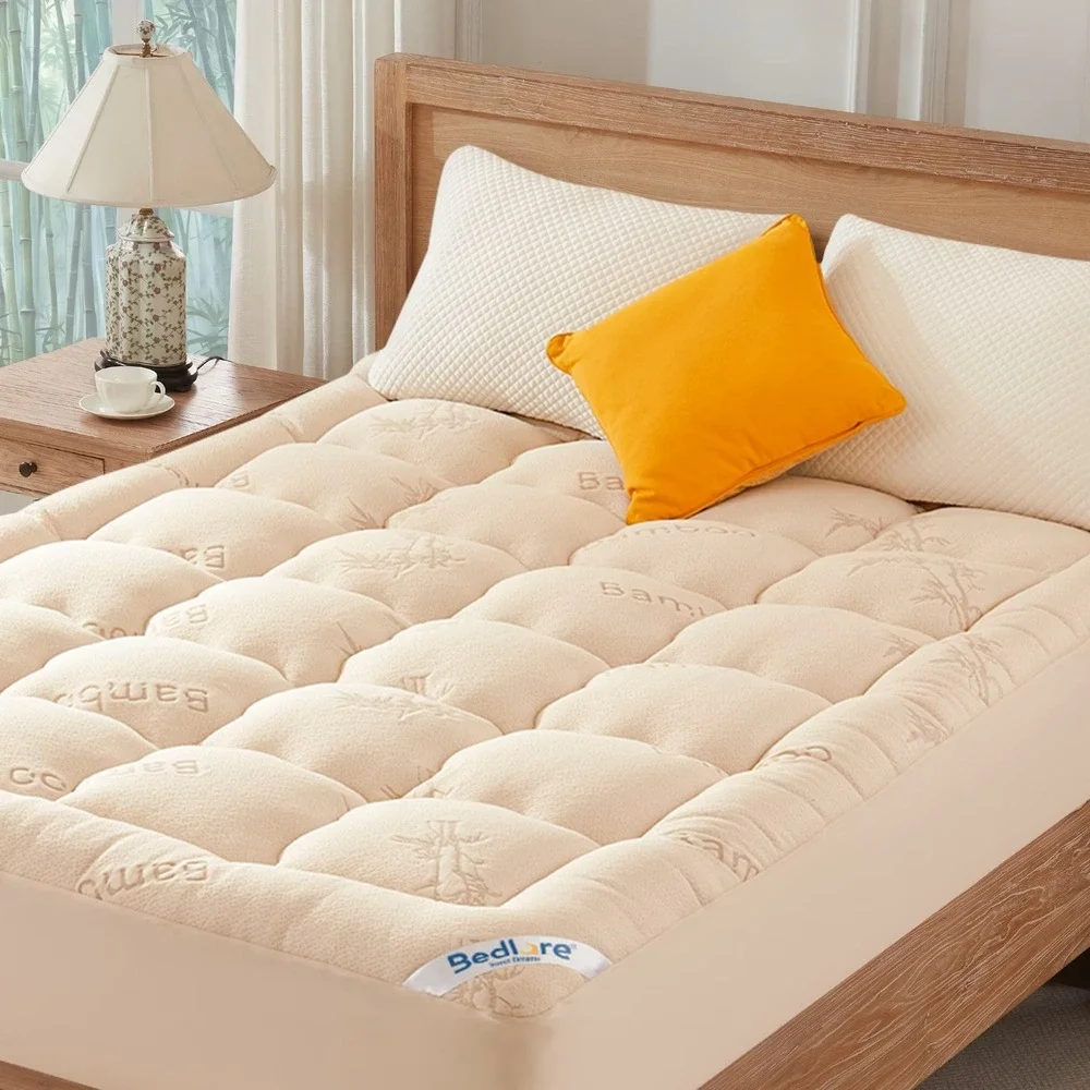 Bedlore Twin XL Fluffy Mattress Topper Bamboo Breathable Quilted Cream Open Box